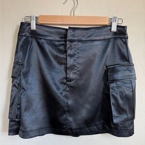 Windsor Black Satin Mini Skirt Cargo Utility Going Out Party Club Medium